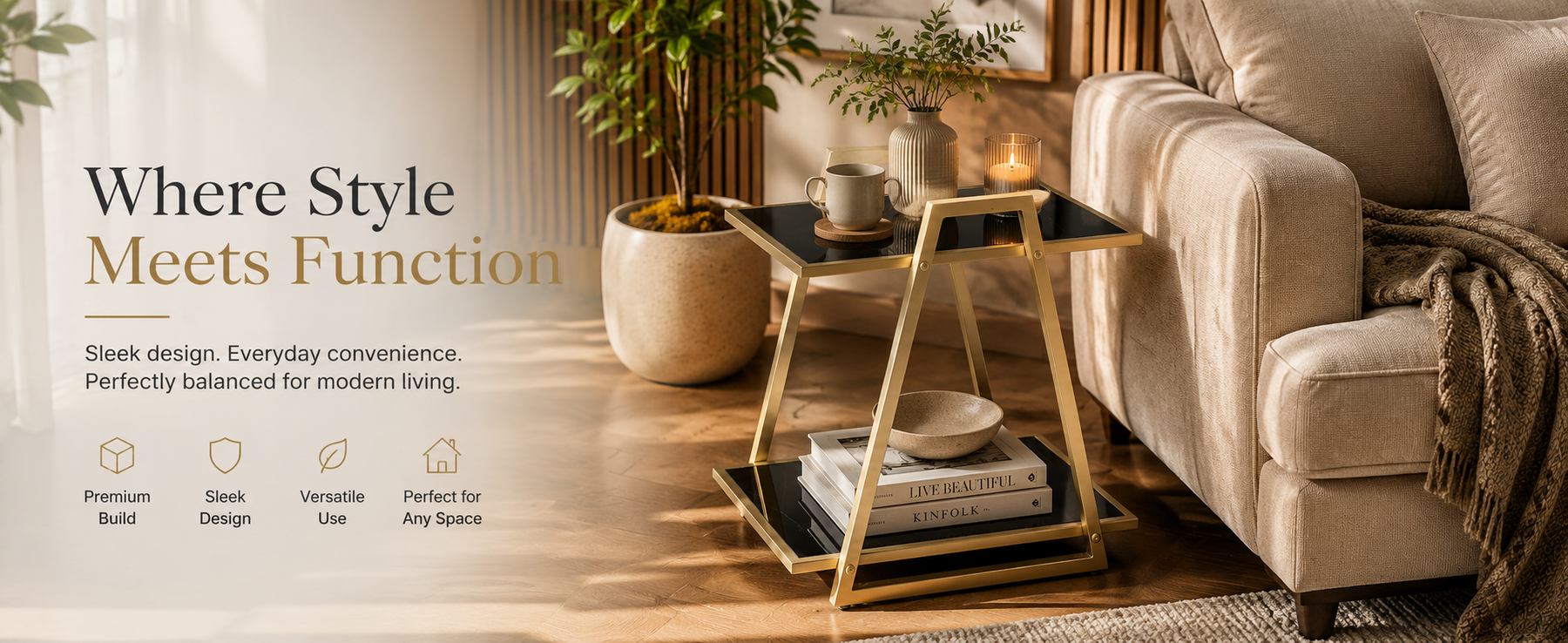 Modern Side Table with Bottom Shelf –  Multipurpose End Table