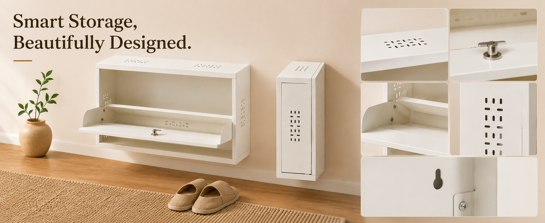 Wall-Mounted Shoe Rack with Storage Ledge – Compact Shoe Organizer