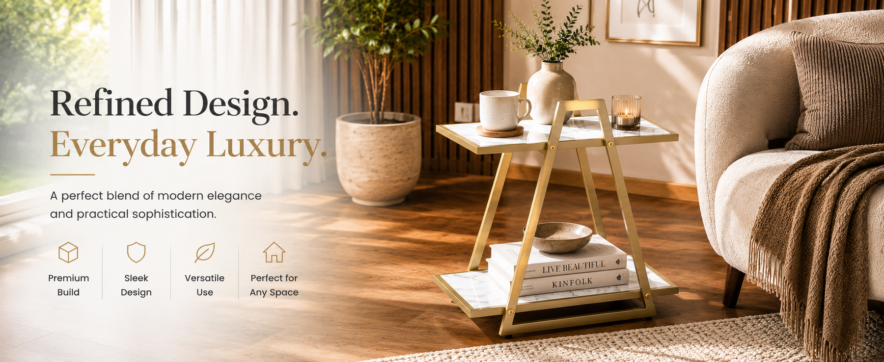 Modern Side Table with Bottom Shelf –  Multipurpose End Table