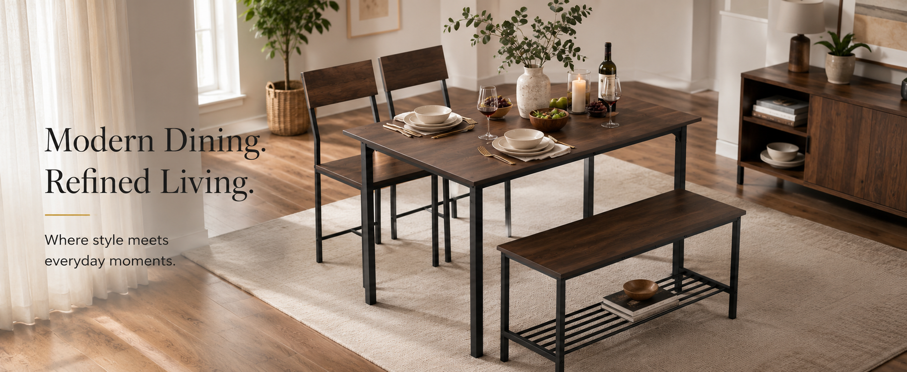 Compact Dining Table Set with Bench and Chairs – Dining Set