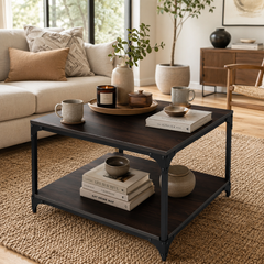 Modern Coffee Table with Storage Shelf – Wooden Finish Coffee Table for Living Room