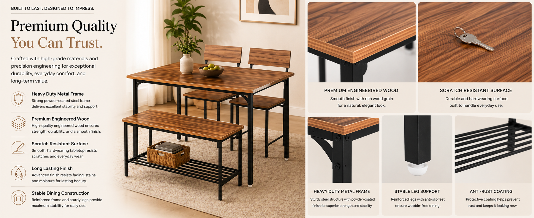 Compact Dining Table Set with Bench and Chairs – Dining Set