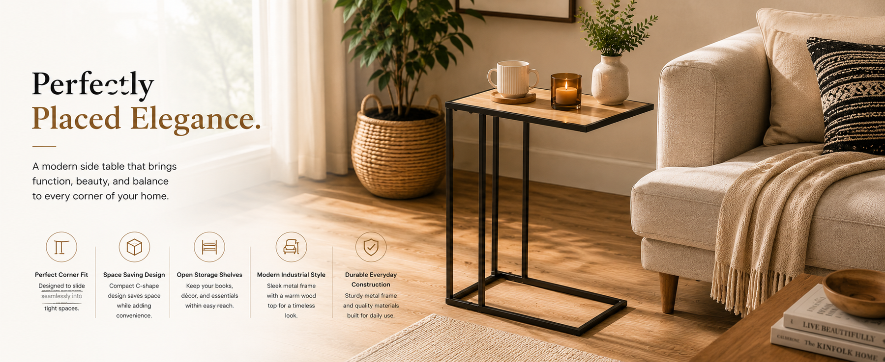Modern Office Desk with Wooden Top & Metal Frame – Oak Finish Computer Work Table for Home & Office