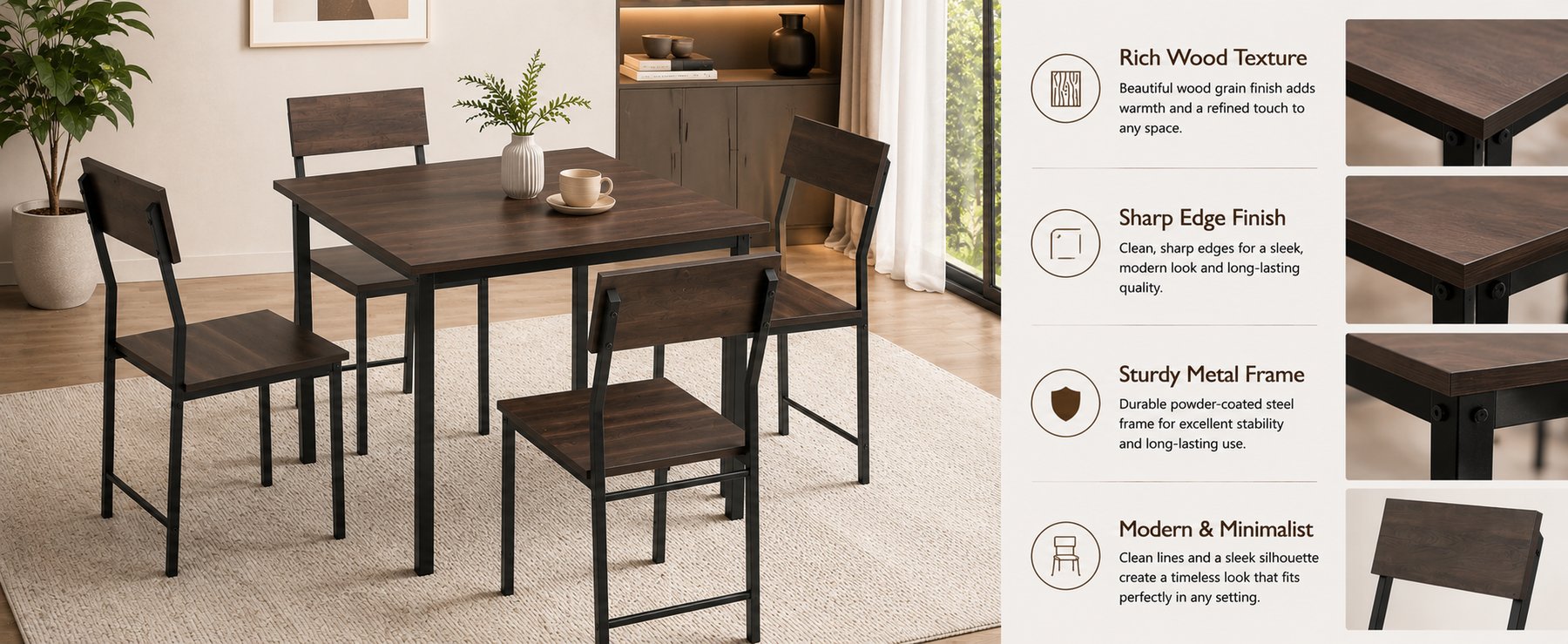 Compact Dining Table Set with 4 Chairs – Dining Set for Home
