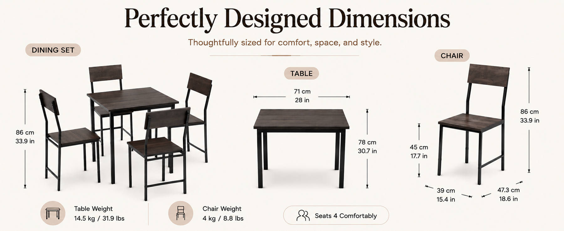 Compact Dining Table Set with 4 Chairs – Dining Set for Home