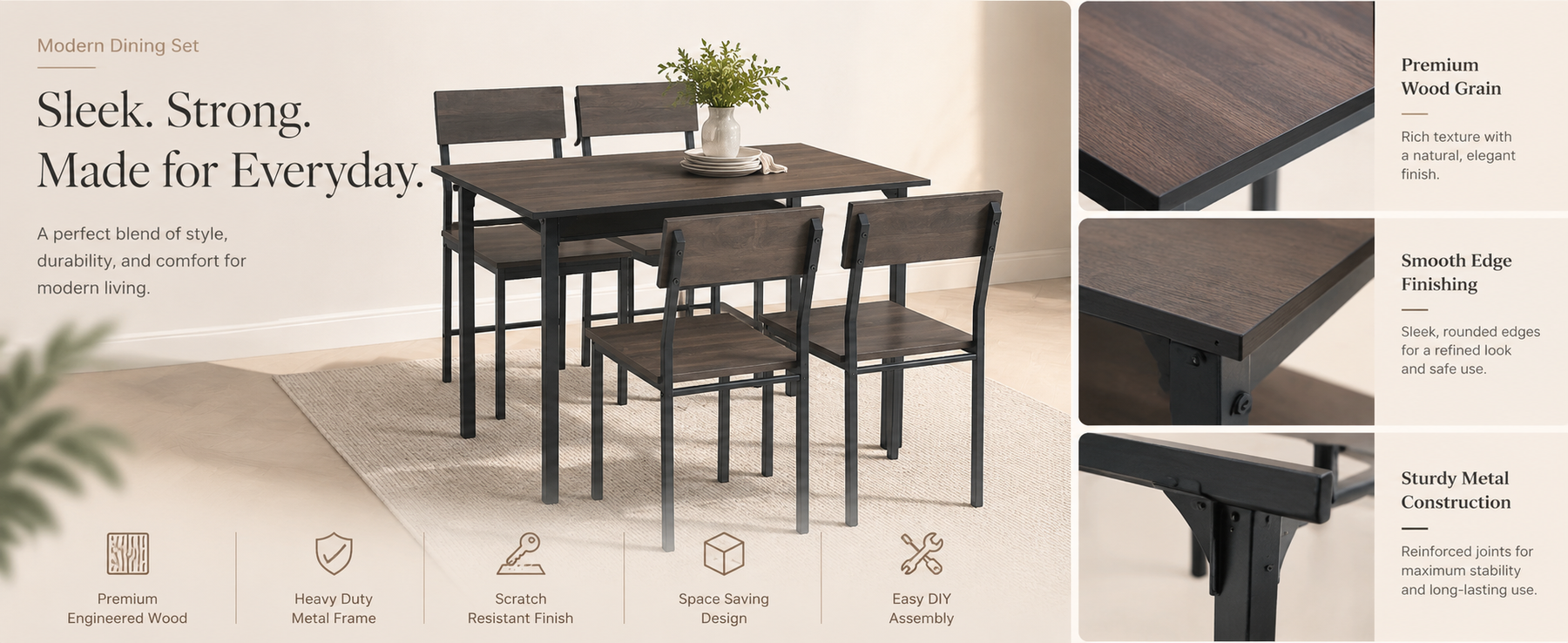 4-Seater Dining Table Set with Chairs – Finish Rectangular Dining Set