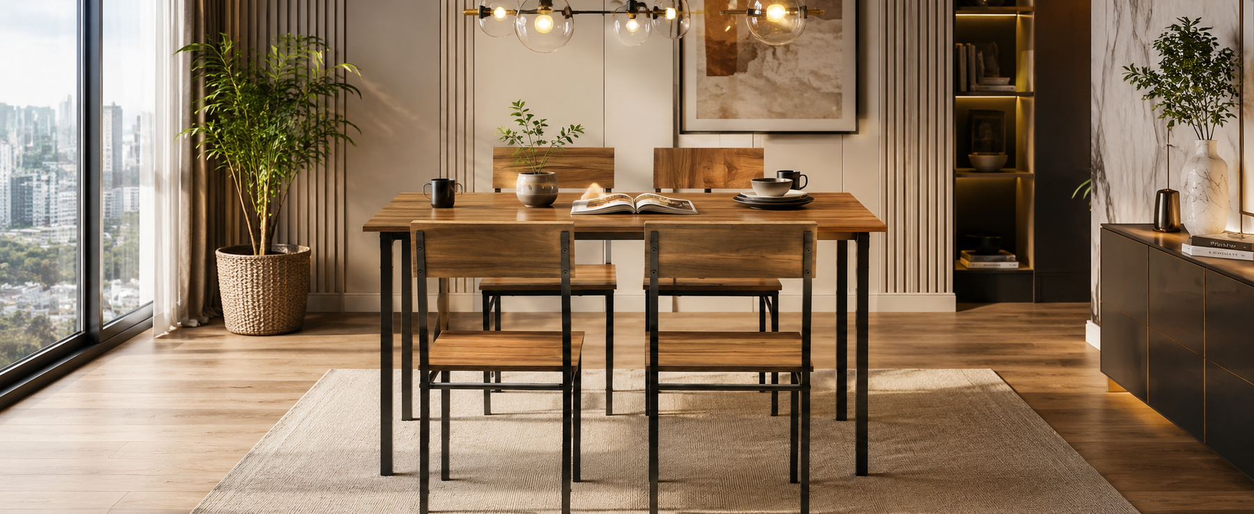 4-Seater Dining Table Set with Chairs – Finish Rectangular Dining Set