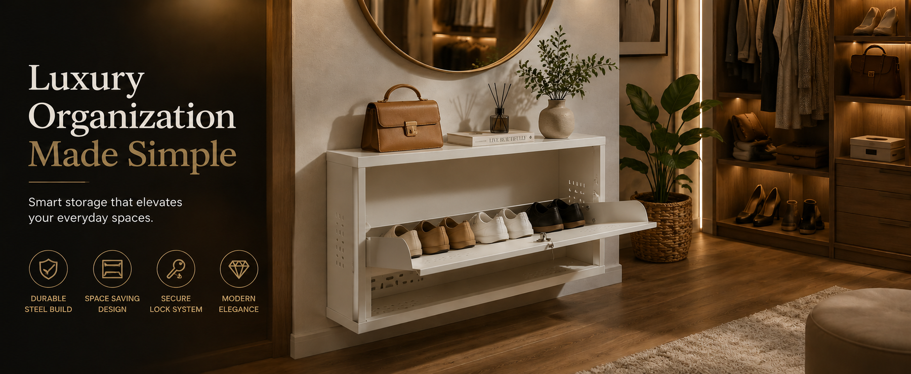 Wall-Mounted Shoe Rack with Storage Ledge – Compact Shoe Organizer