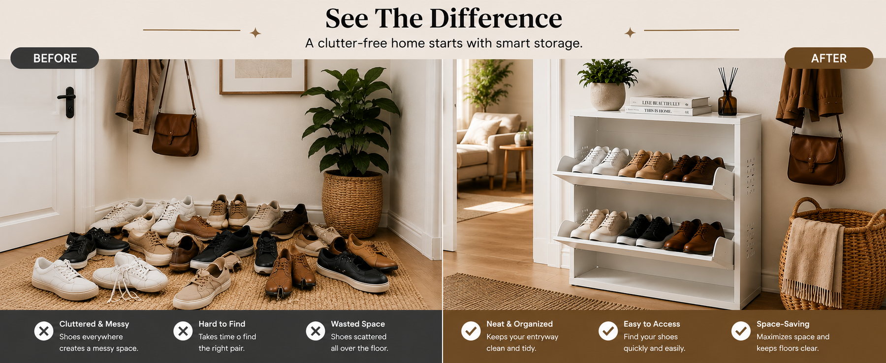 2-Tier Wall-Mounted Shoe Rack – Large Size Shoe Storage Organizer