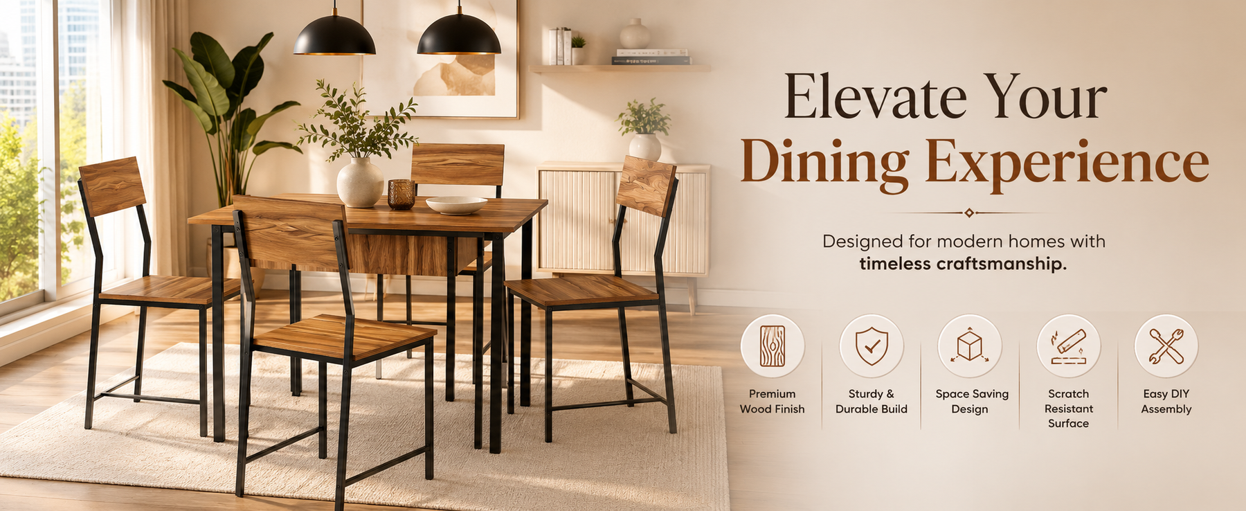 Compact Dining Table Set with 4 Chairs – Dining Set for Home