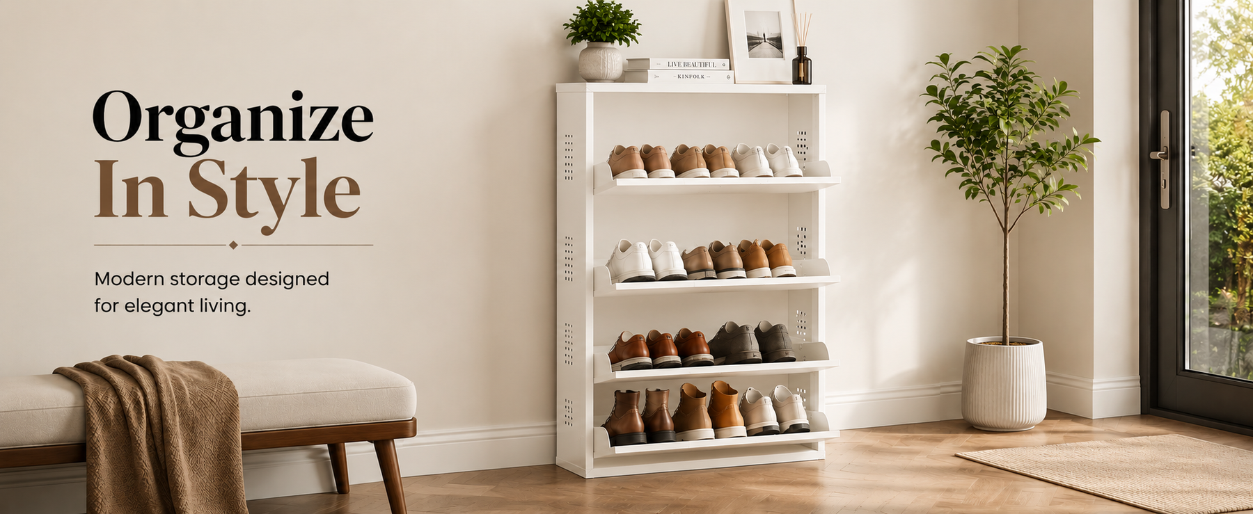 4-Tier Wall-Mounted Vertical Shoe Rack with Slot Storage – Large Shoe Organizer